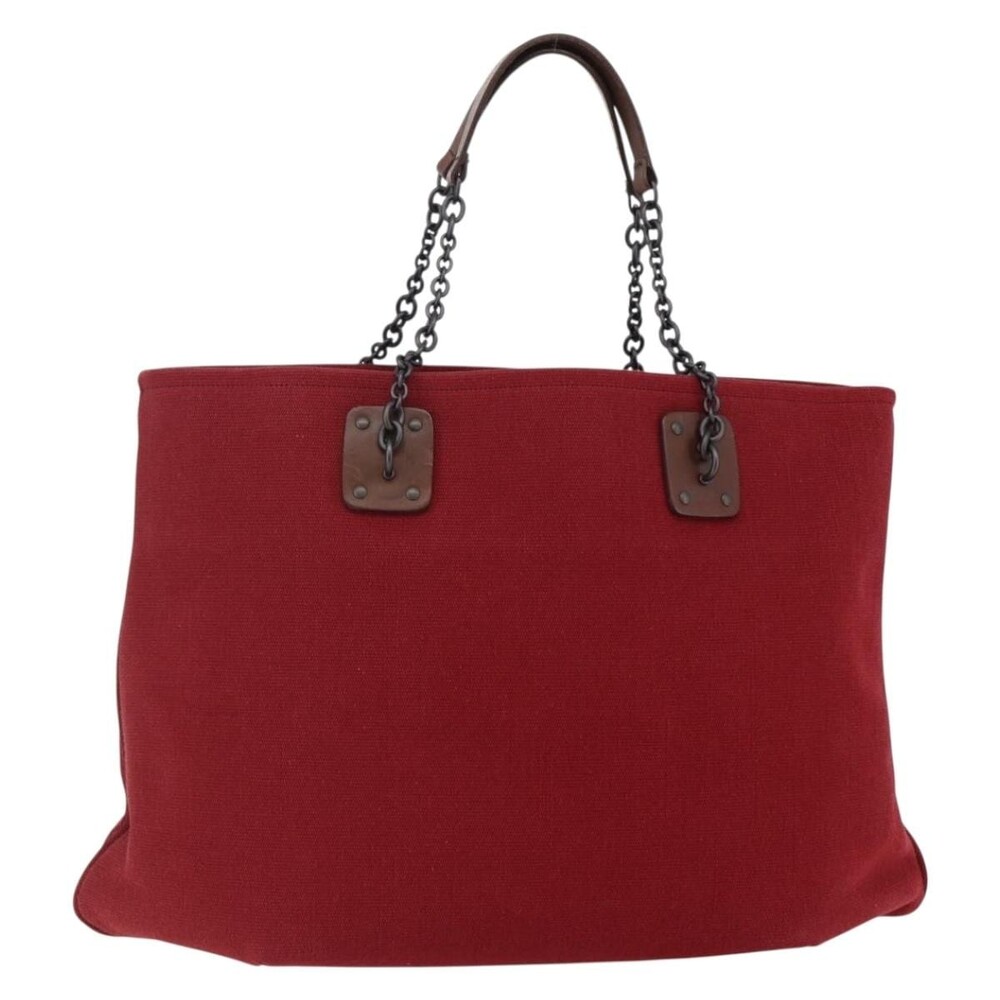 Bottega Veneta Canvas Chain Tote Bag Red